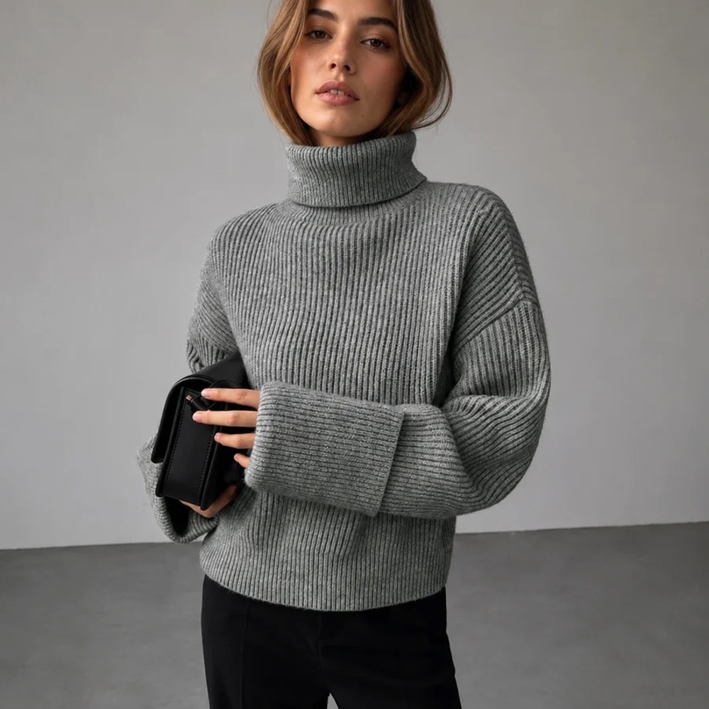 NWT- Commense Ribbed Turtleneck Sweater - Gray